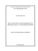 Luận văn Thạc sĩ Quản lý kinh tế: Quản lý nhà nước về Giảm nghèo bền vững trên địa bàn Quận 11, thành phố Hồ Chí Minh