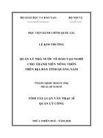 Tóm tắt Luận văn Thạc sĩ Quản lý công: Quản lý Nhà nước về đào tạo nghề cho thanh niên nông thôn trên địa bàn tỉnh Quảng Nam