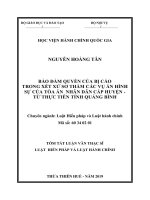 Tóm tắt Luận văn Thạc sĩ Luật Hiến pháp và Luật hành chính: Bảo đảm quyền của bị cáo trong xét xử sơ thẩm các vụ án hình sự của Tòa án nhân dân cấp huyện - từ thực tiễn tỉnh Quảng