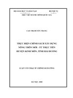 Luận văn Thạc sĩ Chính sách công: Thực hiện chính sách xây dựng nông thôn mới - Từ thực tiễn huyện Kinh Môn, tỉnh Hải Dương