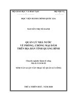 Tóm tắt Luận văn Thạc sĩ Quản lý công: Quản lý nhà nước về phòng, chống mại dâm trên địa bàn tỉnh Quảng Bình