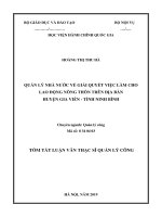 Tóm tắt Luận văn Thạc sĩ Quản lý công: Quản lý nhà nước về giải quyết việc làm cho lao động nông thôn trên địa bàn huyện Gia Viễn, tỉnh Ninh Bình
