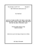 Tóm tắt Luận văn Thạc sĩ Quản lý công: Quản lý nhà nước về việc làm cho thanh niên nông thôn trên địa bàn huyện Ba Bể, tỉnh Bắc Kạn