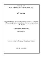 Tóm tắt Luận văn Thạc sĩ Quản lý công: Quản lý nhà nước về chuyển dịch cơ cấu kinh tế nông nghiệp trên địa bàn huyện Mê Linh, thành phố Hà Nội