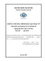 KHUNG CHƯƠNG TRÌNH ĐÀO TẠO THẠC SỸ CHUYÊN NGÀNH QUẢN LÝ KINH TẾ (ĐỊNH HƯỚNG THỰC HÀNH)