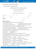 Bộ đề thi HK1 có đáp án chi tiết môn Công nghệ 10 năm 2019 Trường THPT Lý Thường Kiệt