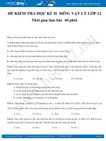 Đề thi trắc nghiệm online học kì 2 môn Vật lý lớp 12