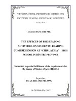 The effects of pre reading on students reading comprehension at  chợ lạch a  high school in ben tre province 