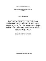 Đặc điểm quá tự tin, thù lao giám đốc điều hành và hiệu quả hoạt động của các doanh nghiệp niêm yết trên thị trường chứng khoán việt nam 