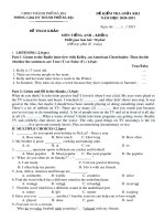 Đề tham khảo thi giữa học kì 2 môn Tiếng Anh lớp 6 năm 2020-2021 có đáp án - Trường THCS Lê Quang Cường