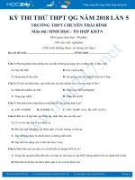 Đề thi thử THPT QG 2018 môn Sinh học THPT Chuyên Thái Bình lần 5