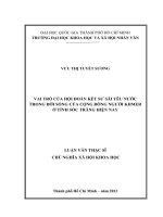 Vai trò của hội đoàn kết sư sãi yêu nước trong đời sống của cộng đồng người khmer ở tỉnh sóc trăng hiện nay     