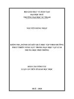 KIỂM TRA, ĐÁNH GIÁ KẾT QUẢ HỌC TẬP THEO HƯỚNG PHÁT TRIỂN NĂNG LỰC TRONG DẠY HỌC VẬT LÍ 10 TRUNG HỌC PHỔ THÔNG