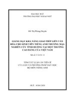 GIẢNG DẠY KHẢ NĂNG GIAO TIẾP LIÊN VĂN HÓA CHO SINH VIÊN TIẾNG ANH THƢƠNG MẠI-NGHIÊN CỨU TÌNH HUỐNG TẠI MỘT TRƢỜNG CAO ĐẲNG CỦA VIỆT NAM
