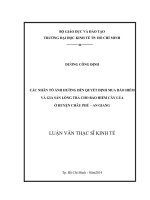 Luận văn thạc sĩ kinh tế phát triển (FULL) các nhân tố ảnh hưởng đến quyết định mua bảo hiểm và giá sẵn lòng trả cho bảo hiểm cây lúa 