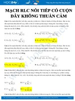 Bài tập trắc nghiệm Vật lý 12 về mạch RLC nối tiếp có cuộn dây không thuần cảm năm 2020 có đáp án