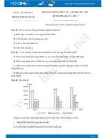 Đề KSCL môn Địa lí lớp 11 năm 2019-2020 - Trường THPT Quang Hà có đáp án