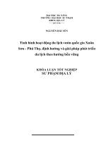 Tình hình hoạt động du lịch vườn quốc gia xuân sơn   phú thọ, định hướng và giải pháp phát triển du lịch theo hướng bền vững  