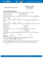 Đề kiểm tra 45 phút môn Hóa học 9 Trường THCS Hoàng Văn Thụ