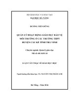 Quản lý hoạt động giáo dục bảo vệ môi trường ở các trường thpt huyện cầu kè tỉnh trà vinh  