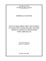 Quản lý hoạt động thực tập sư phạm của sinh viên ngành giáo dục tiểu học trường cao đẳng sư phạm pakse nước chdcnd lào  