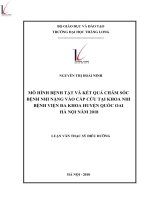Tóm tắt luận văn Thạc sĩ Y tế công cộng: Mô hình bệnh tật và kết quả chăm sóc bệnh nhi nặng vào cấp cứu tại khoa nhi Bệnh viện đa khoa huyện Quốc Oai, Hà Nội năm 2018