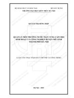 Tóm tắt Luận văn Thạc sĩ Quản lý đô thị và công trình: Quản lý môi trường nước mặt cung cấp cho sinh hoạt và công nghiệp huyện mê Linh – Thành phố Hà Nội