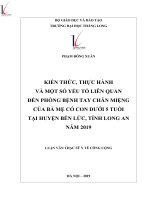 Tóm tắt luận văn Thạc sĩ Y tế công cộng: Kiến thức, thực hành và một số yếu tố liên quan đến phòng bệnh tay chân miệng của bà mẹ có con dưới 5 tuổi tại huyện Bến Lức, tỉnh Long An