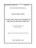 Tóm tắt Luận văn Thạc sĩ Quản lý công: Tổ chức thực hiện Luật Bảo hiểm y tế trên địa bàn tỉnh Thừa Thiên Huế
