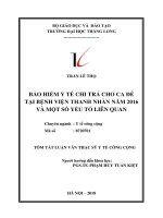 Tóm tắt luận văn Thạc sĩ Y tế công cộng: Bảo hiểm y tế chi trả cho ca đẻ tại Bệnh viện Thanh Nhàn năm 2016 và một số yếu tố liên quan