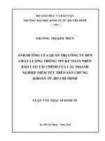 Luận văn Thạc sĩ Kinh tế: Ảnh hưởng của quản trị công ty đến chất lượng thông tin kế toán trên báo cáo tài chính của các doanh nghiệp niêm yết trên sàn chứng khoán thành phố Hồ Chí Minh
