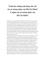 Trình bày những nội dung chủ yếu của tư tưởng nhân văn Hồ Chí Minh? Ý nghĩa của tư tưởng nhân văn Hồ Chí Minh?