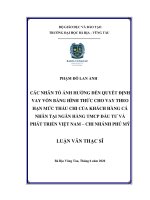 Luận văn Thạc sĩ Kinh tế: Các nhân tố ảnh hưởng đến quyết định vay vốn bằng hình thức cho vay theo hạn mức thấu chi của khách hàng cá nhân tại Ngân hàng TMCP Đầu tư và Phát triển V...