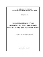 Tài liệu luận văn Thái Độ Và Quyết Định Tƣ Vấn Thực Phẩm Chức Năng Cho Bệnh Nhân