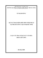 Tóm tắt Luận văn Thạc sĩ Quản lý văn hóa: Quản lý hoạt động biểu diễn nghệ thuật tại Nhà hát Dân ca Quan họ Bắc Ninh