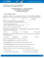 Đề thi HK1 môn Sinh lớp 12 năm 2019-2020 - Trường THPT Năng khiếu TDTT huyện Bình Chánh (dành cho các lớp chuyên) có đáp án