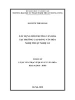 Tóm tắt Luận văn Thạc sĩ Quản lý văn hóa: Xây dựng môi trường văn hóa ở Trường Cao đẳng Văn hóa Nghệ thuật Nghệ An