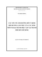 Luận văn Thạc sĩ Kinh tế: Các yếu tố ảnh hưởng đến ý định hồi hương làm việc của sinh viên học tập tại thành phố Hồ Chí Minh