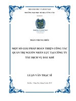 Luận văn Thạc sĩ Kinh tế: Một số giải pháp hoàn thiện công tác quản trị nguồn nhân lực của công ty Tàu Dịch vụ Dầu khí