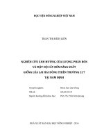 Nghiên cứu ảnh hưởng của lượng phân bón và mật độ cấy đến năng suất giống lúa lai hai dòng thiên trường 217 tại nam định 