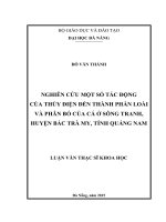 Nghiên cứu một số tác động của thủy điện đến thành phần loài và phân bố của cá ở sông tranh, huyện bắc trà my, tỉnh quảng nam  