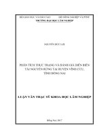 Phân tích thực trạng và đánh giá diễn biến tài nguyên rừng tại huyện vĩnh cửu, tỉnh đồng nai 