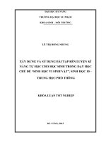 Xây dựng và sử dụng bài tập rèn luyện kĩ năng tự học cho học sinh trong dạy học chủ đề sinh học vi sinh vật, sinh học 10   trung học phổ thông  