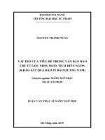 Vai trò của tiêu đề trong văn bản báo chí từ góc nhìn phân tích diễn ngôn (khảo sát qua báo in báo quảng nam) 