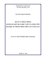 Luận án tiến sĩ: Quản lý hoạt động đánh giá kết quả học tập của sinh viên đại học sư phạm theo tiếp cận năng lực.