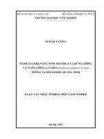 Đánh giá khả năng sinh trưởng của rừng giống và vườn giống lát hoa (chukrasia tabularis a  juss) trồng tại hoành bồ, quảng ninh 