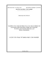 Nghiên cứu ảnh hưởng của các hoạt động du lịch đến môi trường ở khu du lịch hồ tuyền lâm thành phố đà lạt tỉnh lâm đồng luận văn thạc sỹ lâm học  GVHD 