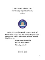 Trình bày quy trình thực hiện hợp đồng xuất khẩu hàng hóa. Xây dựng và phân tích một quy trình xuât khẩu hàng hóa cụ thể.