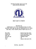 TRÌNH BÀY CÁC YẾU TỐ KHÁCH QUAN ẢNH HƯỞNG TỚI VIỆC RA QUYẾT ĐỊNH QUẢN LÝ. LIÊN HỆ THỰC TIỄN TRONG HOẠT ĐỘNG QUẢN LÝ.