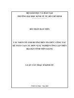 Các nhân tố ảnh hưởng đến tổ chức công tác kế toán tại các đơn vị sự nghiệp công lập trên địa bàn tỉnh tiền giang 